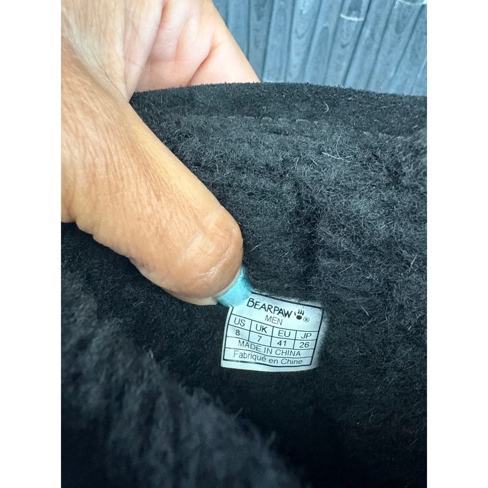 Bearpaw Patriot Mens Black Suede Sheepskin Wool Blend Fur Lined Boots Size 8